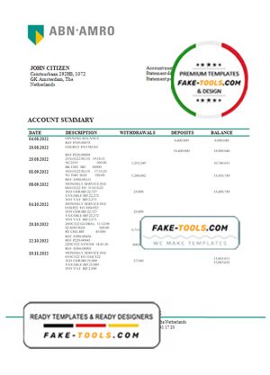 Netherlands ABN AMRO bank statement template in Word and PDF format Netherlands ABN AMRO bank statement template in Word and PDF format