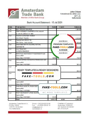 Netherlands Amsterdam Trade Bank statement template in Excel and PDF format Netherlands Amsterdam Trade Bank statement template in Excel and PDF format
