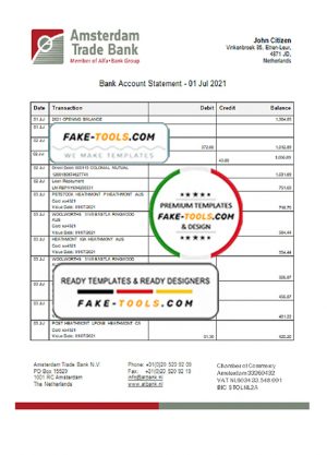 Netherlands Amsterdam Trade Bank statement template in Word and PDF format Netherlands Amsterdam Trade Bank statement template in Word and PDF format