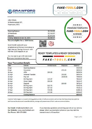 Netherlands (Holland) Crawford Technologies Bank statement easy to fill template in Excel and PDF format Netherlands (Holland) Crawford Technologies Bank statement easy to fill template in Excel and PDF format