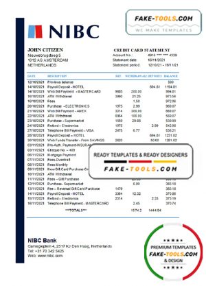 Netherlands NIBC Bank statement easy to fill template in .xls and .pdf file format Netherlands NIBC Bank statement easy to fill template in .xls and .pdf file format
