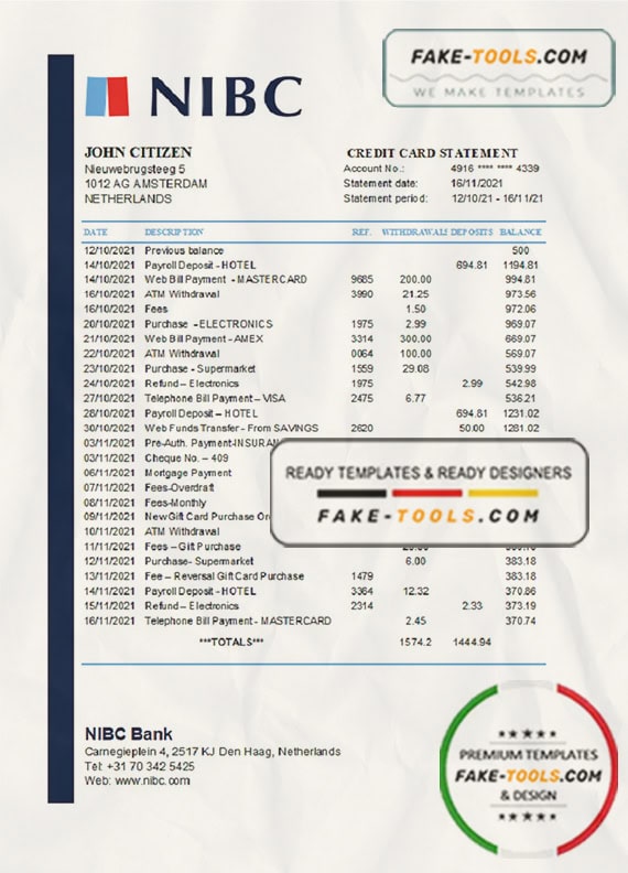 Netherlands NIBC Bank statement easy to fill template in .xls and .pdf file format Netherlands NIBC Bank statement easy to fill template in .xls and .pdf file format