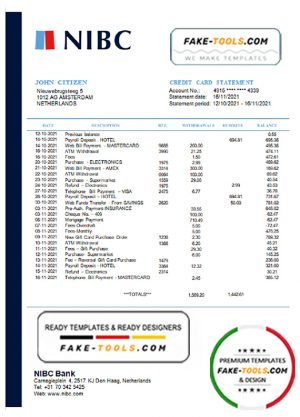 Netherlands NIBC Bank statement easy to fill template in Word and PDF format Netherlands NIBC Bank statement easy to fill template in Word and PDF format