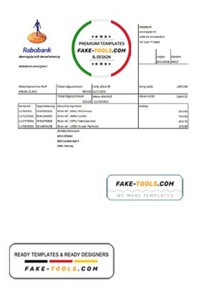 Netherlands Rabobank bank statement easy to fill template in .xls and .pdf file format Netherlands Rabobank bank statement easy to fill template in .xls and .pdf file format