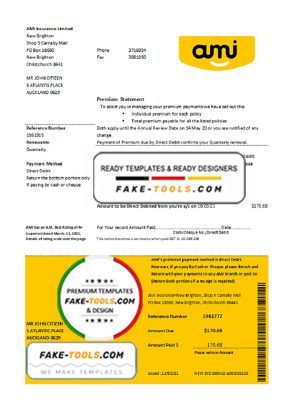 New Zealand AMI proof of address bank statement template, fully editable in PSD format
