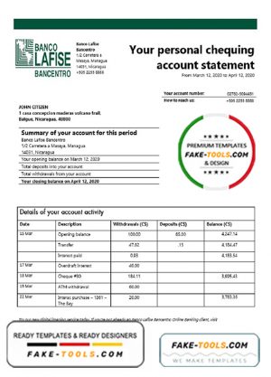 Nicaragua Banco Lafise Bancentro bank statement template, Word and PDF format (.doc and .pdf) Nicaragua Banco Lafise Bancentro bank statement template, Word and PDF format (.doc and .pdf)