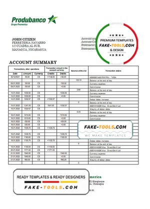 Nicaragua Banco de la Producción bank statement template, Word and PDF format (.doc and .pdf)