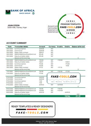 Niger Bank of Africa bank statement template in Word and PDF format Niger Bank of Africa bank statement template in Word and PDF format