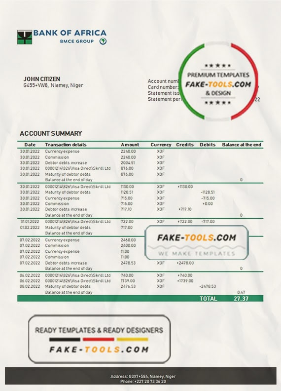 Niger Bank of Africa bank statement template in Word and PDF format Niger Bank of Africa bank statement template in Word and PDF format