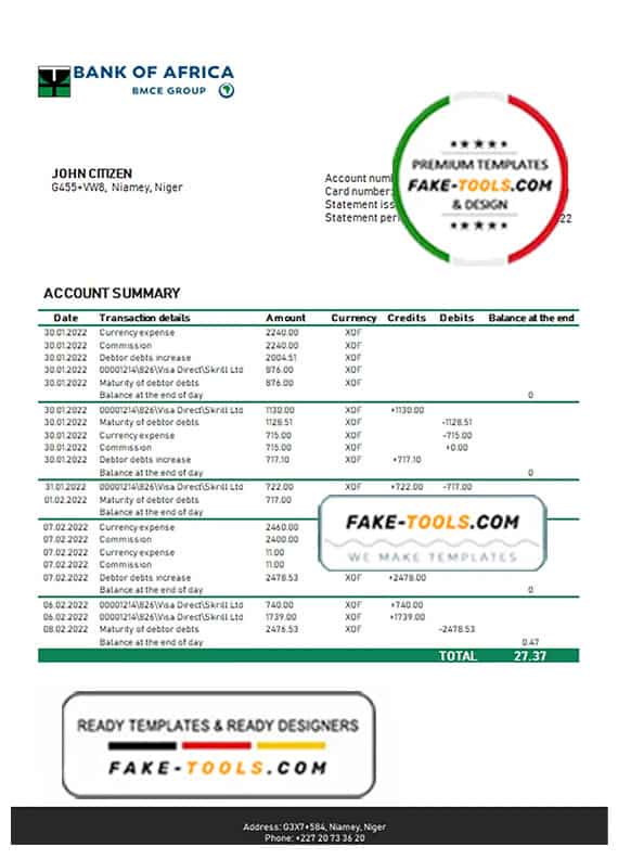 Niger Bank of Africa bank statement template in Word and PDF format Niger Bank of Africa bank statement template in Word and PDF format