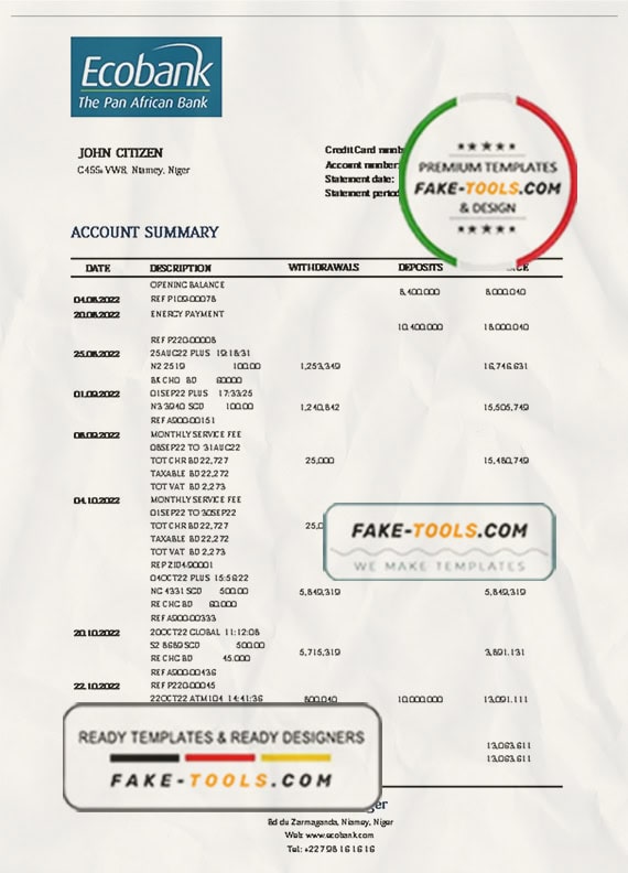 Niger Ecobank bank statement template, Word and PDF format (.doc and .pdf) Niger Ecobank bank statement template, Word and PDF format (.doc and .pdf)