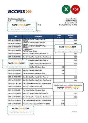 Nigeria Access bank statement Excel and PDF template Nigeria Access bank statement Excel and PDF template