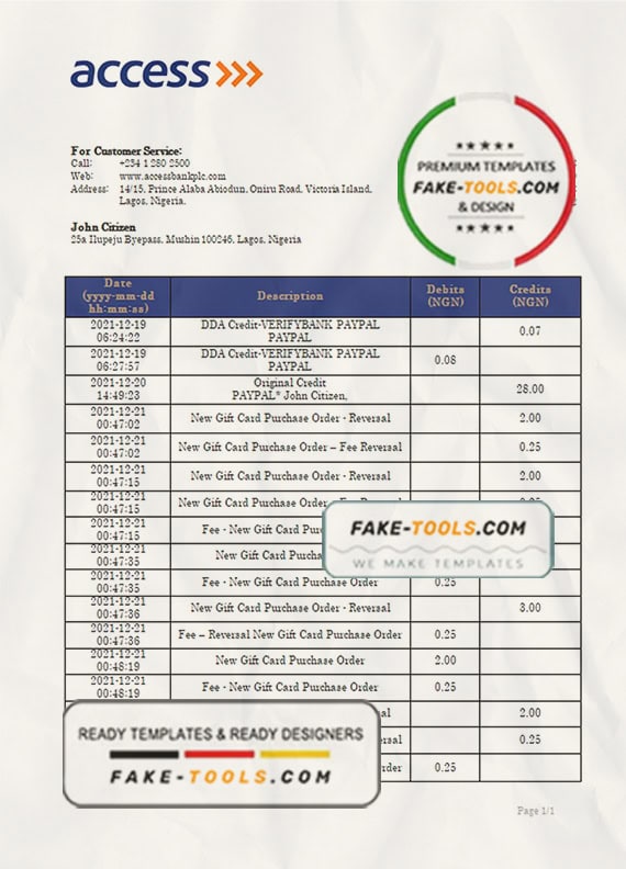Nigeria Access bank statement template, Word and PDF format (.doc and .pdf) Nigeria Access bank statement template, Word and PDF format (.doc and .pdf)