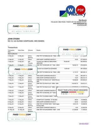 Nigeria Fidelity bank statement, Word and PDF template Nigeria Fidelity bank statement, Word and PDF template