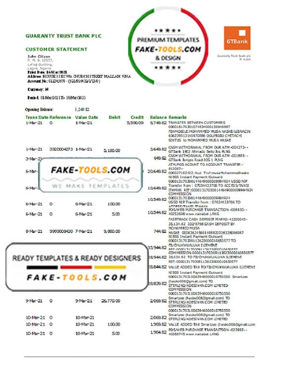 Nigeria GTBank bank statement template in .xls and .pdf file format Nigeria GTBank bank statement template in .xls and .pdf file format