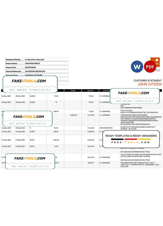 Nigeria GTBank statement, Word and PDF template, version 2 Nigeria GTBank statement, Word and PDF template, version 2