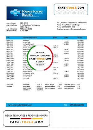 Nigeria Keystone Bank statement template in Word and PDF format, good for address prove Nigeria Keystone Bank statement template in Word and PDF format, good for address prove