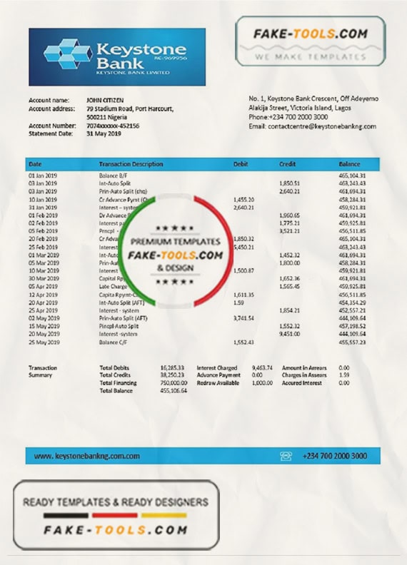 Nigeria Keystone Bank statement template in Word and PDF format, good for address prove Nigeria Keystone Bank statement template in Word and PDF format, good for address prove