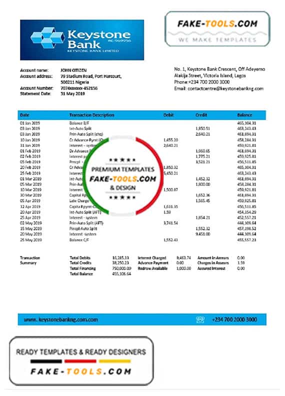 Nigeria Keystone Bank statement template in Word and PDF format, good for address prove Nigeria Keystone Bank statement template in Word and PDF format, good for address prove