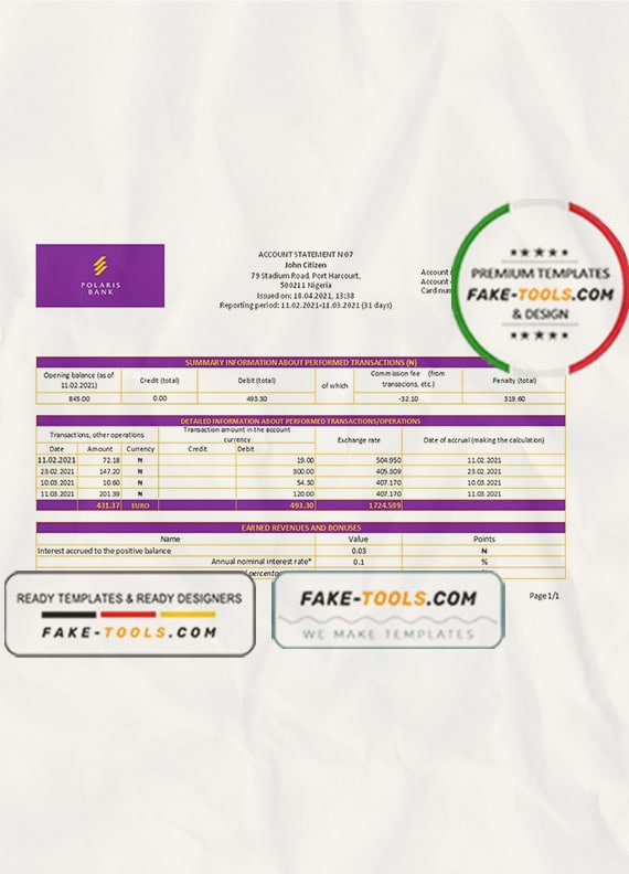 Nigeria Polaris Bank statement easy to fill template in Excel and PDF format Nigeria Polaris Bank statement easy to fill template in Excel and PDF format