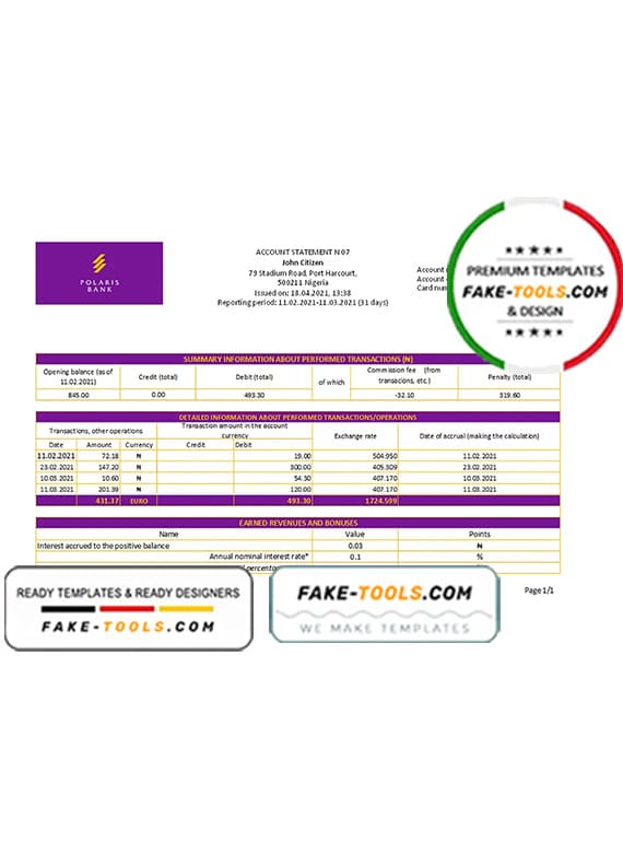 Nigeria Polaris Bank statement easy to fill template in Excel and PDF format Nigeria Polaris Bank statement easy to fill template in Excel and PDF format