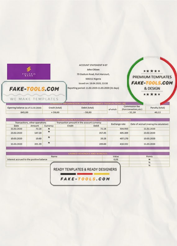 Nigeria Polaris Bank statement template in Word and PDF format Nigeria Polaris Bank statement template in Word and PDF format