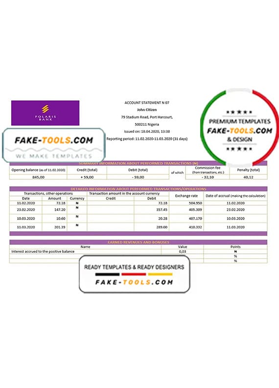 Nigeria Polaris Bank statement template in Word and PDF format Nigeria Polaris Bank statement template in Word and PDF format