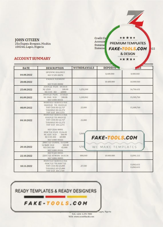 Nigeria Zenith bank statement template in Word and PDF format Nigeria Zenith bank statement template in Word and PDF format