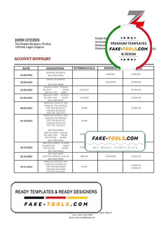 Nigeria Zenith bank statement template in Word and PDF format Nigeria Zenith bank statement template in Word and PDF format
