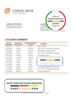 North Macedonia Capital bank statement template, Word and PDF format (.doc and .pdf)