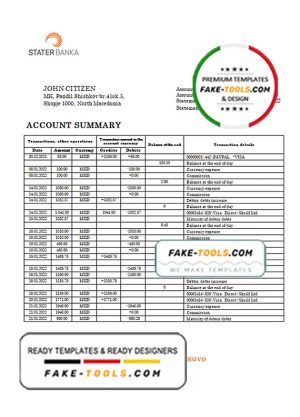 North Macedonia Stater bank statement template, Word and PDF format (.doc and .pdf)