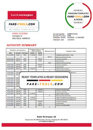 Norway Bank Norwegian AS bank statement easy to fill template in Word and PDF format