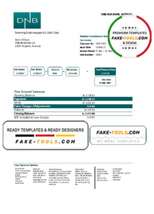 Norway DNB bank proof of address statement template in .xls and .pdf file format
