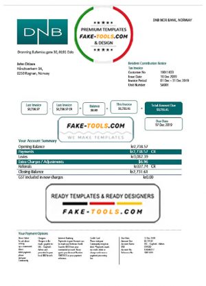 Norway DNB bank proof of address statement template in Word and PDF format