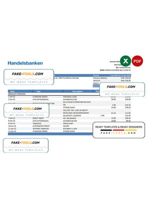 Norway Handelsbank statement Excel and PDF template