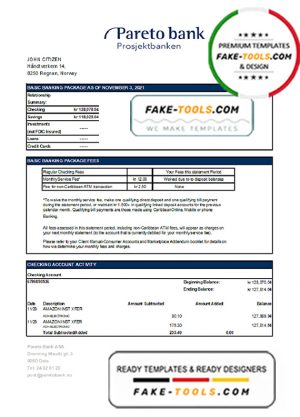 Norway Pareto bank statement easy to fill template in Excel and PDF format