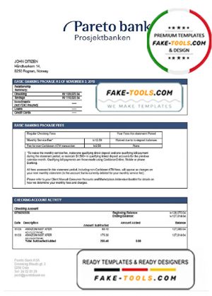 Norway Pareto Bank statement easy to fill template in Word and PDF format