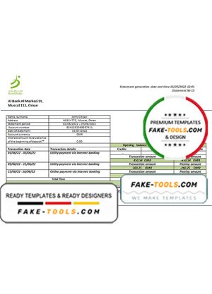 Oman Bank Dhofar bank proof of address bank statement template in Word and PDF format