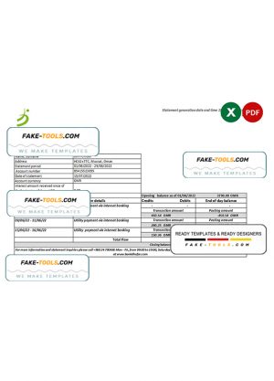 Oman Bank Dhofar bank statement Excel and PDF template