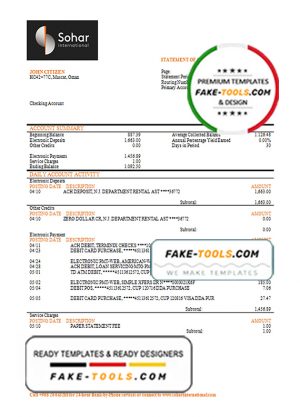 Oman Sohar International bank proof of address bank statement template in Word and PDF format