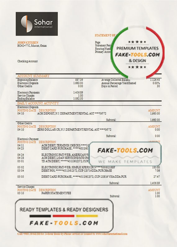 Oman Sohar International bank proof of address bank statement template in Word and PDF format Oman Sohar International bank proof of address bank statement template in Word and PDF format