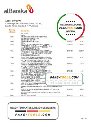 Pakistan Al Baraka bank statement template in Word and PDF format