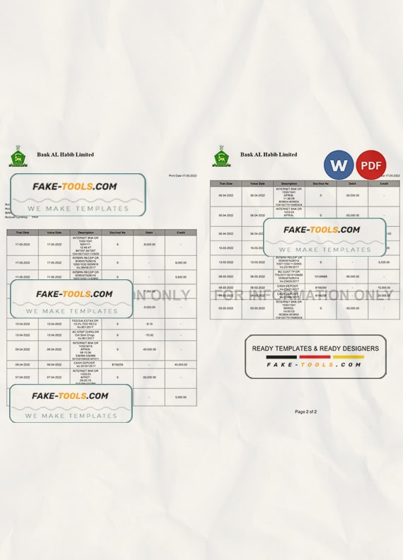 Pakistan Bank Al Habib bank statement, Word and PDF template, 2 pages Pakistan Bank Al Habib bank statement, Word and PDF template, 2 pages