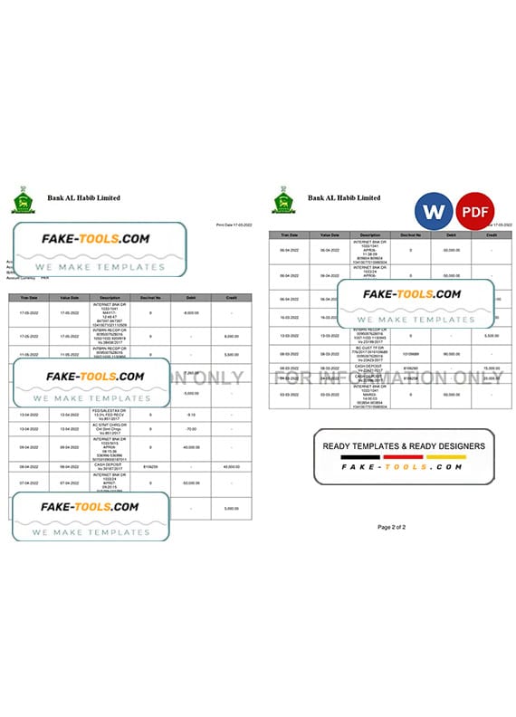 Pakistan Bank Al Habib bank statement, Word and PDF template, 2 pages Pakistan Bank Al Habib bank statement, Word and PDF template, 2 pages