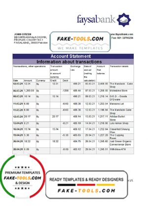 Pakistan Faysal Bank statement easy to fill template in .xls and .pdf file format Pakistan Faysal Bank statement easy to fill template in .xls and .pdf file format