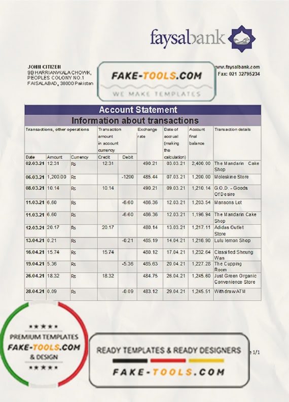 Pakistan Faysal Bank statement easy to fill template in .xls and .pdf file format Pakistan Faysal Bank statement easy to fill template in .xls and .pdf file format