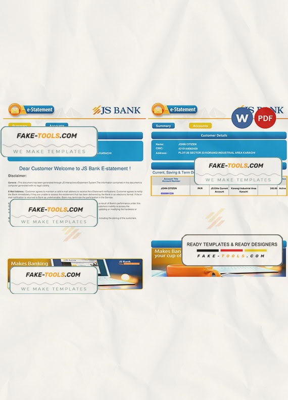Pakistan JS bank e-statement, Word and PDF template, 3 pages Pakistan JS bank e-statement, Word and PDF template, 3 pages