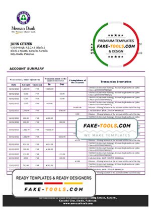 Pakistan Meezan bank statement template in Word and PDF format Pakistan Meezan bank statement template in Word and PDF format
