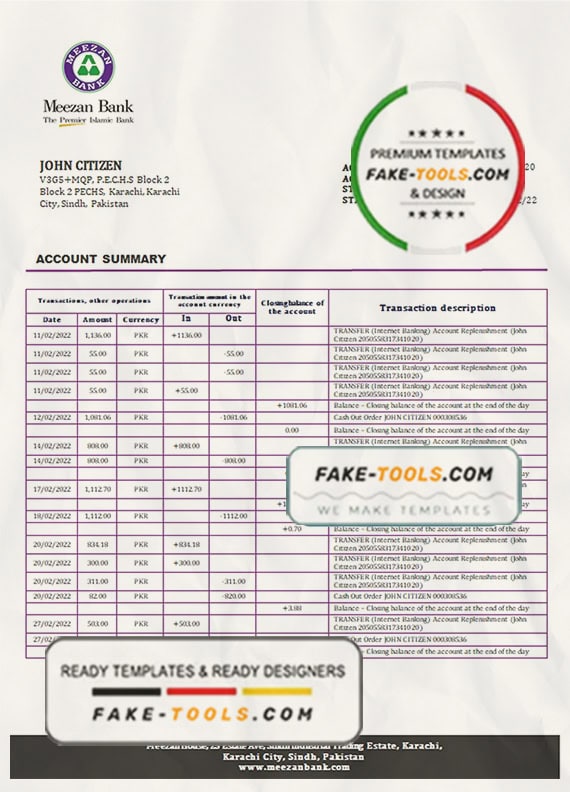Pakistan Meezan bank statement template in Word and PDF format Pakistan Meezan bank statement template in Word and PDF format