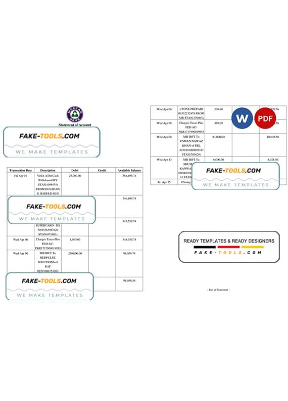Pakistan Meezan bank statement Word and PDF template, 2 pages Pakistan Meezan bank statement Word and PDF template, 2 pages
